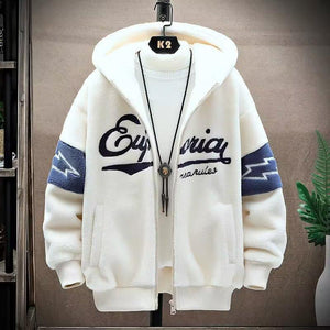 Men's White Hooded Jacket - Polyester Hoodie